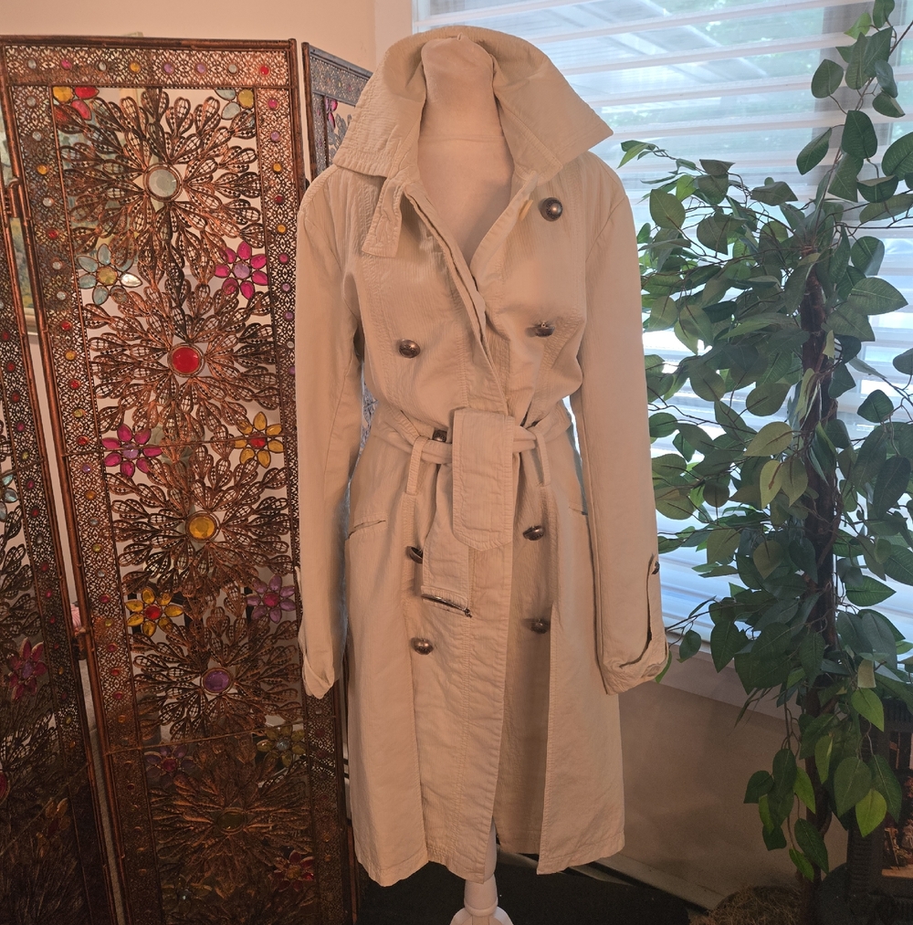 Designer Patrizia Pepe Luxury Glam Cotton Textured Trench Coat Small Medium